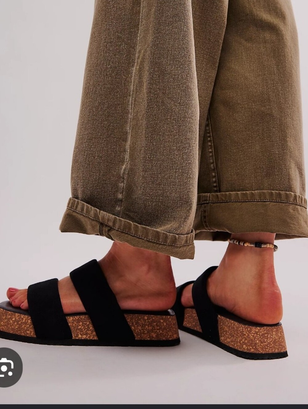 Free People Fairmount Flared Black Dual-Strap Cork Platform Sandals